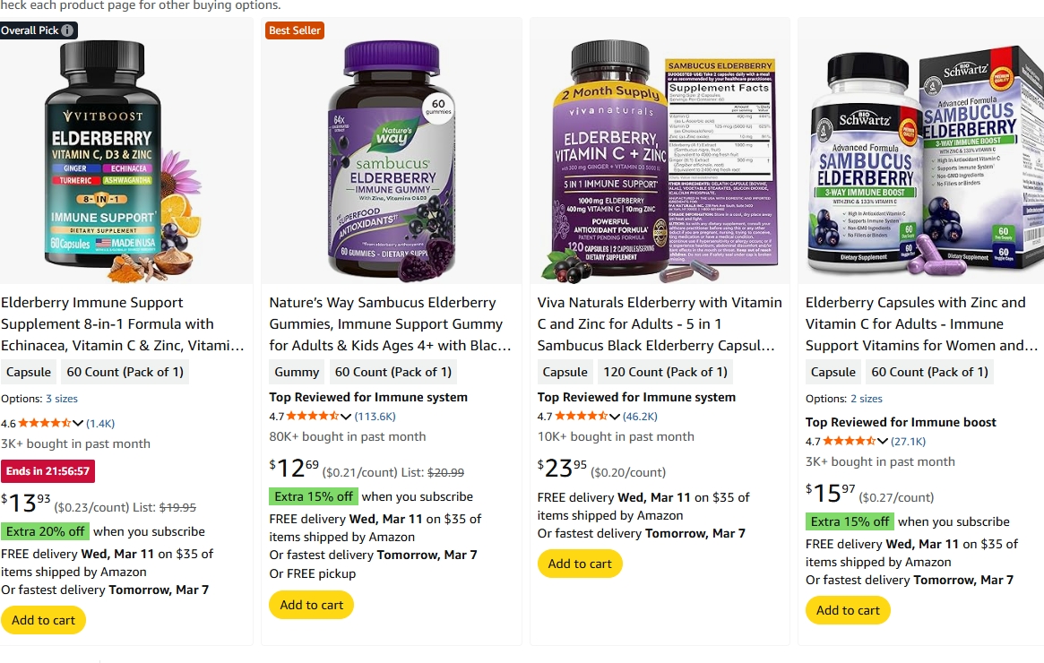 亚马逊上的同类品展示